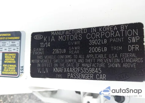 2015 Kia Forte Ex from USA, damaged, VIN KNAFX4A82F5359845